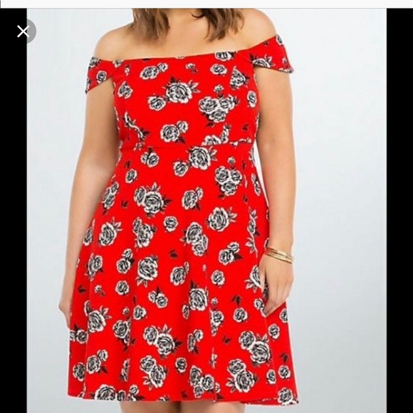 black dress with red and white flowers